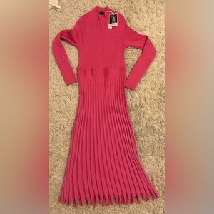 Pink Ribbed Midi Dress